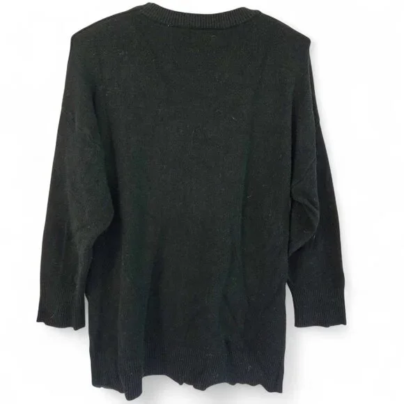 Tahari Woman Black Ribbed Hem High-Low Sweater Crew Neck Large - Picture 2 of 9